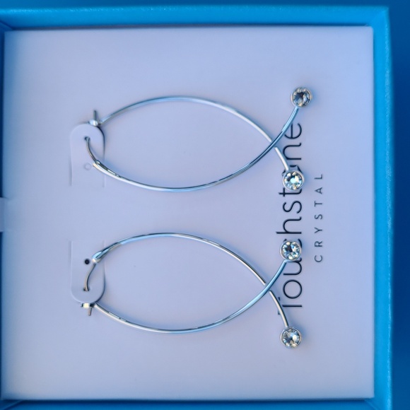 Touchstone Crystal Elegant Silver Hoop Earrings - Picture 2 of 2